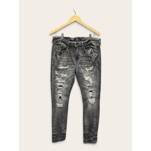 PRPS Goods & Co Mens Distressed Stretch Jeans Faded Black Ripped Denim 34x32
